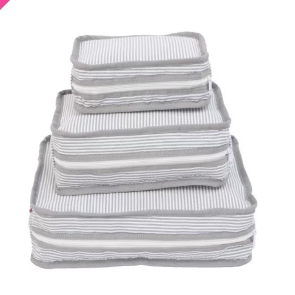 Grey Seersucker Stacking Set Travel Bags Oh Mint Sweet Little Things- Zipper